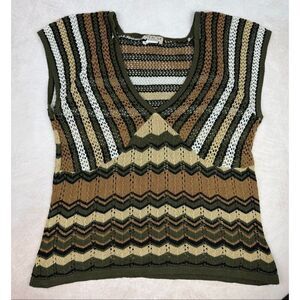 Vintage 1990s Y2K Knit Top Size Large MKM Designs Boho Striped